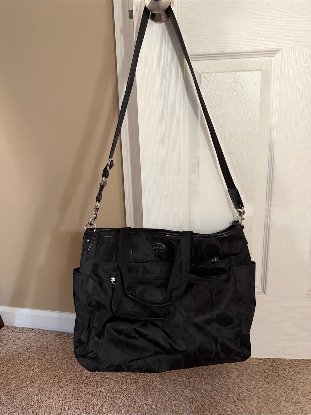 Coach Black Signature Nylon Messenger Tote